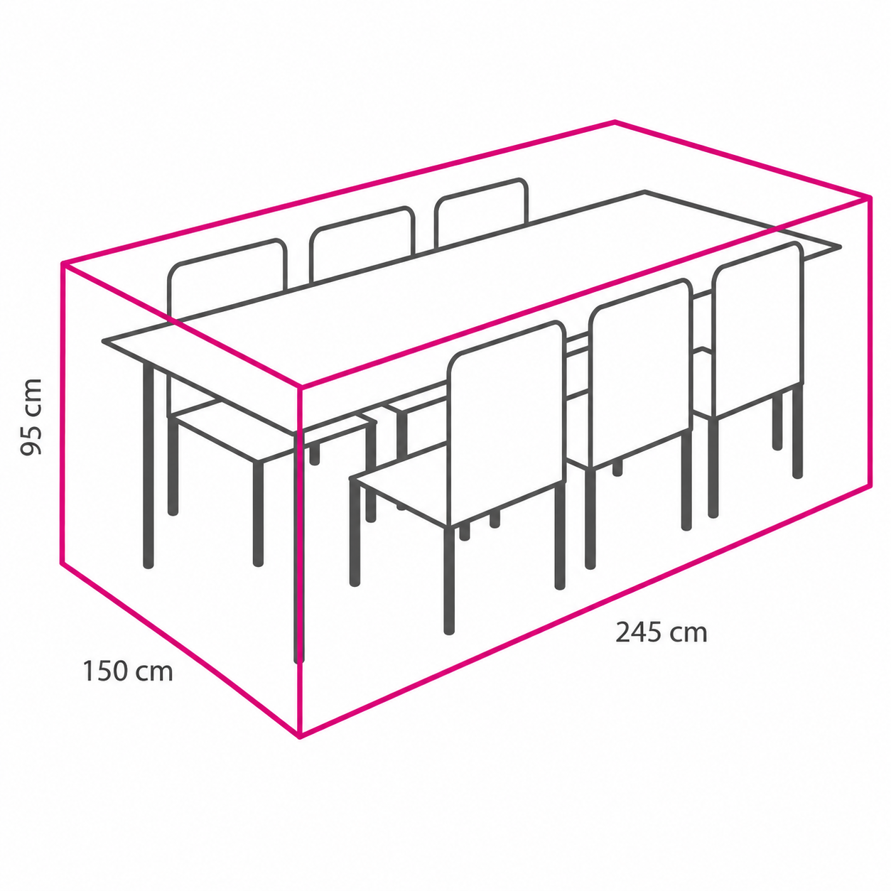 Beschermhoes Winza Tuinset lijntekening met afmetingen, maat L