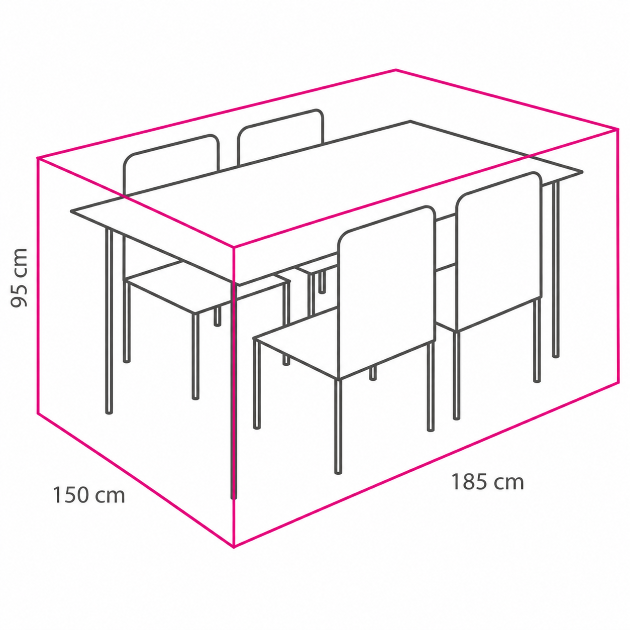 Beschermhoes Winza Tuinset lijntekening met afmetingen, maat M
