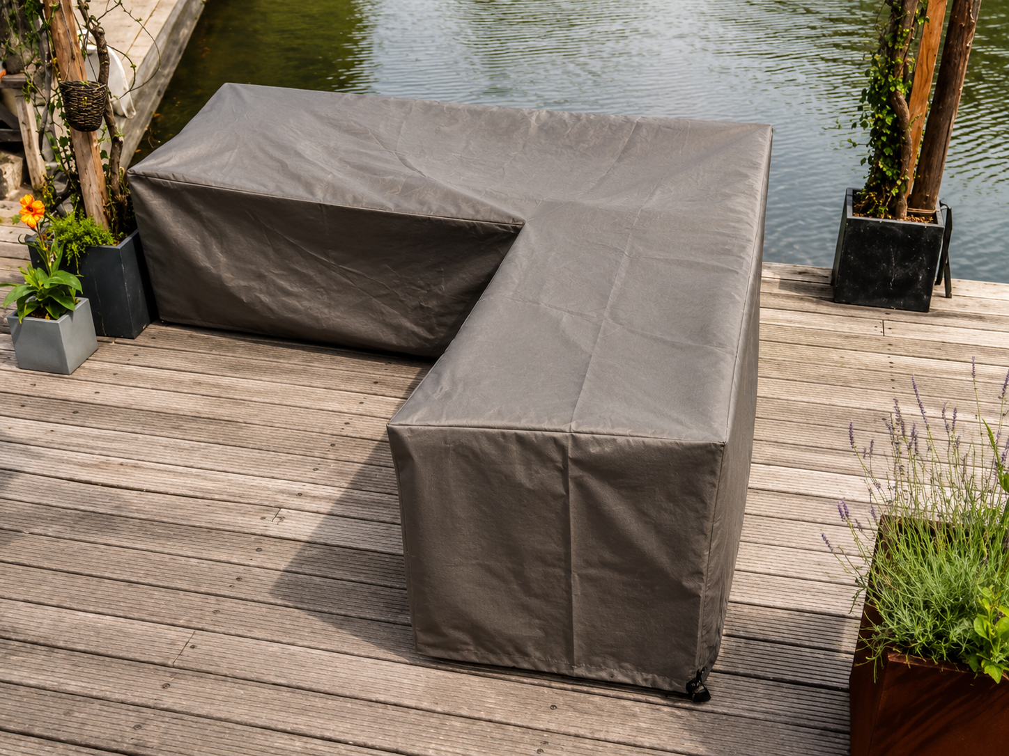 Beschermhoes Winza Loungeset L-vorm antraciet, sfeerbeeld op terras