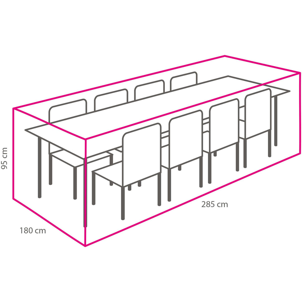 Beschermhoes Winza Tuinset lijntekening met afmetingen, maat XL