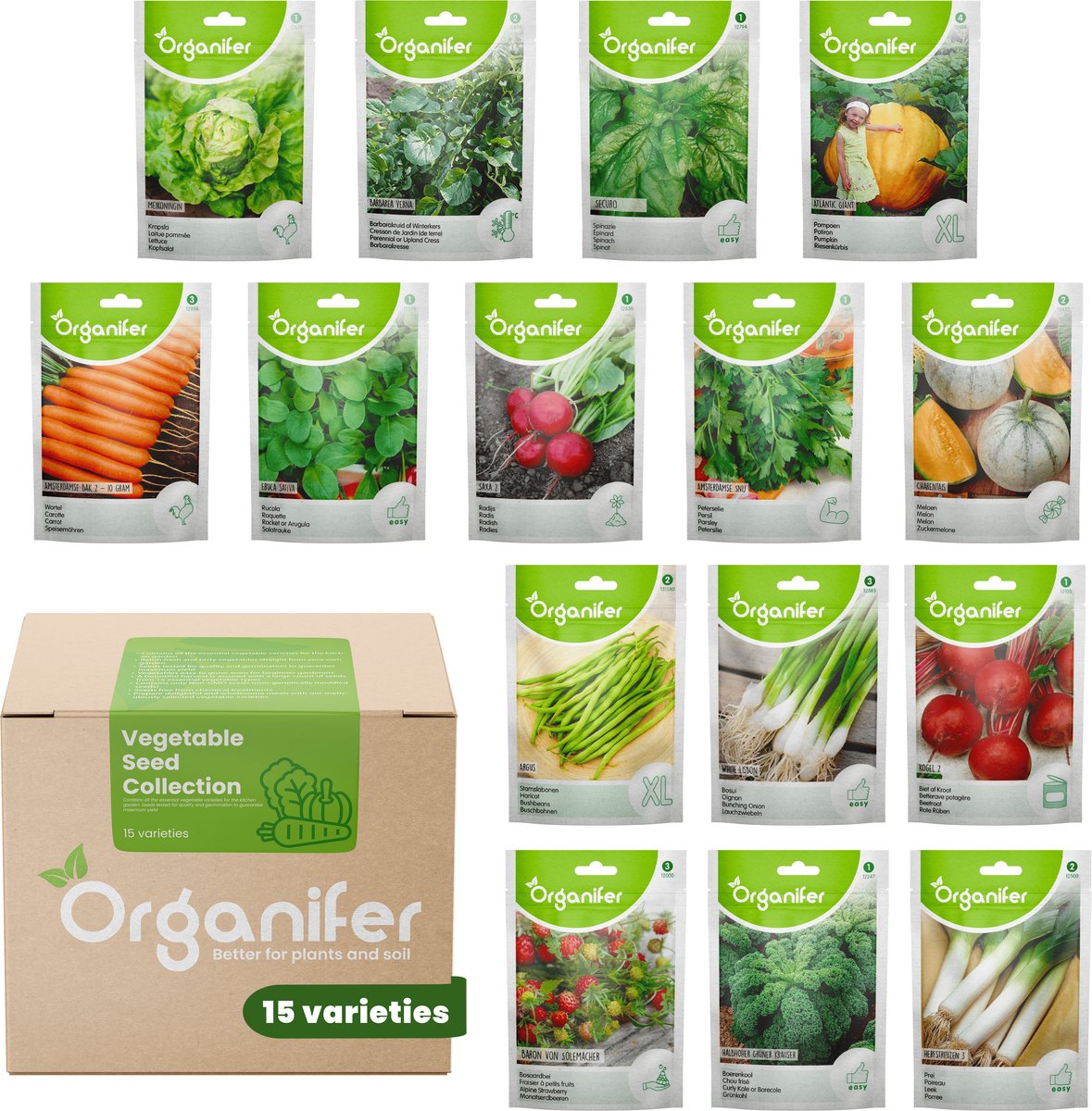 Groentezaden Pakket - 15 Essentiële Soorten - Moestuinzaden - Groentezaden - Spinazie Zaad - Tuinkerszaadjes - Sla Zaden - Groentezaden Moestuin - 80gr