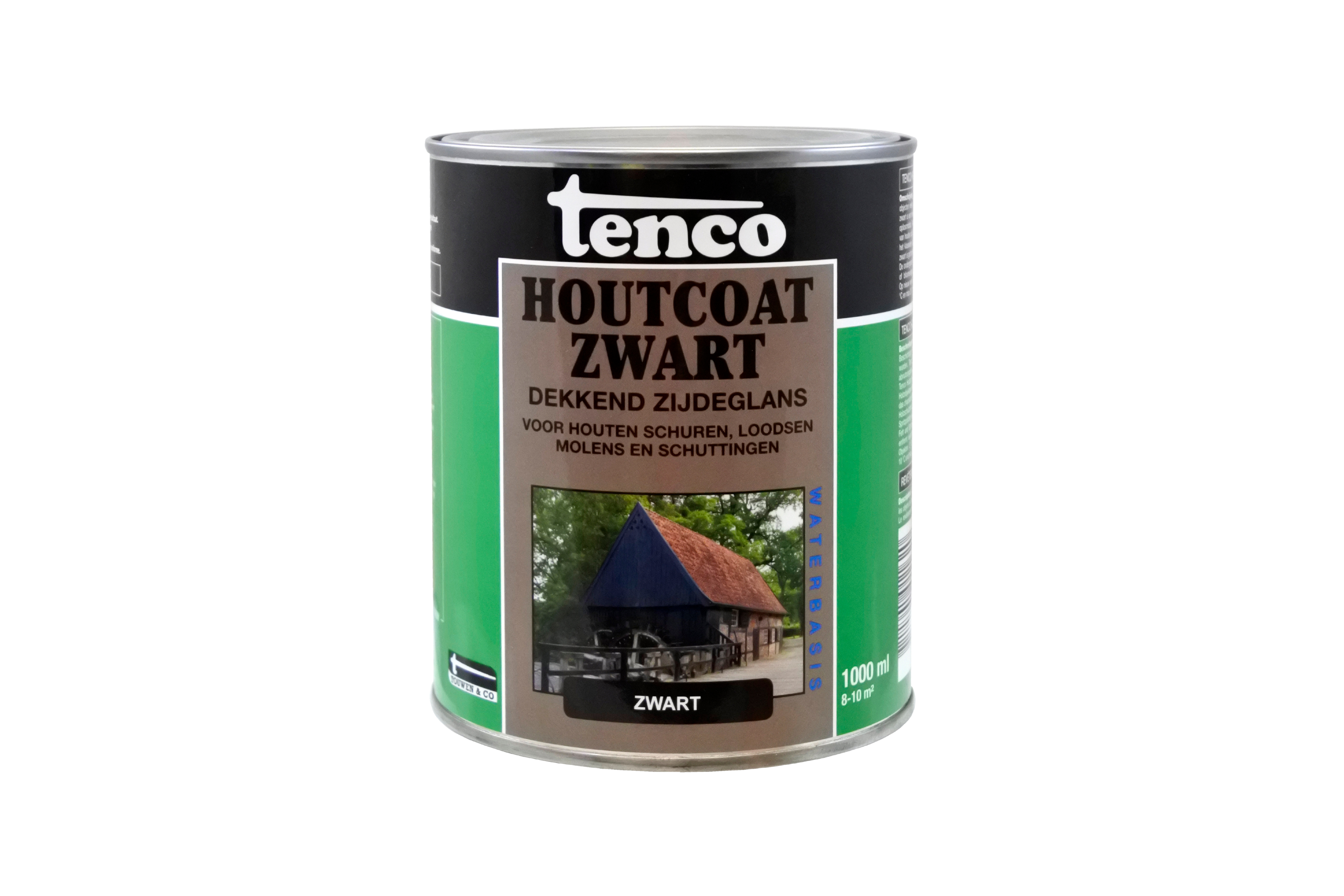 Tenco Houtcoat Wb Zijdeglans blik 1L Zwart witte achtergrond