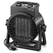Trotec TDX 19 keramische kachelventilator zwart met beschermrooster op witte achtergrond