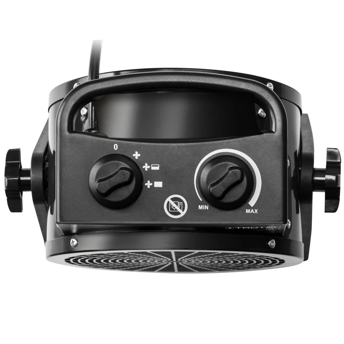Close-up bedieningsknoppen Trotec TDX 19 met standenschakelaar en thermostaat