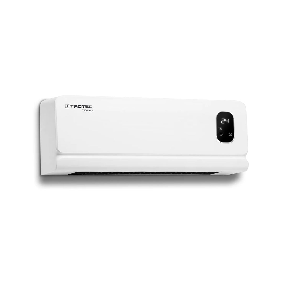 Trotec TFC-W 27 E wandventilatorkachel wit met digitaal display op witte achtergrond