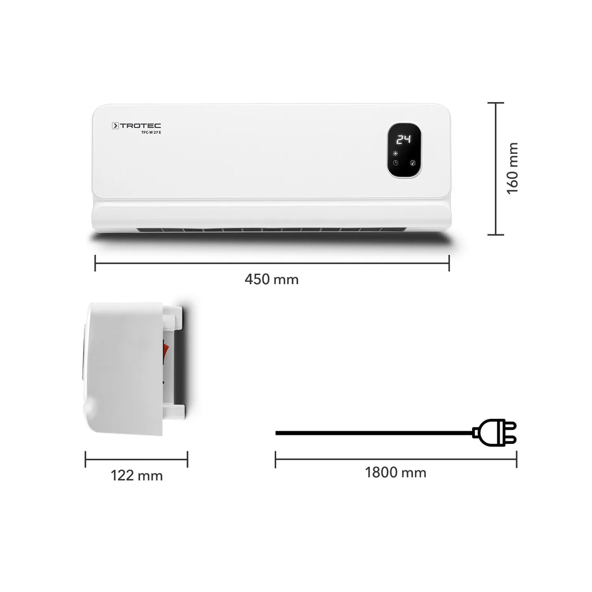 Afmetingen Trotec TFC-W 27 E wandventilatorkachel