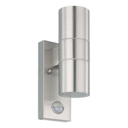 RVS EGLO Riga 5 wandlamp met cilindervormige up- en downlight, bewegingssensor onderaan zichtbaar
