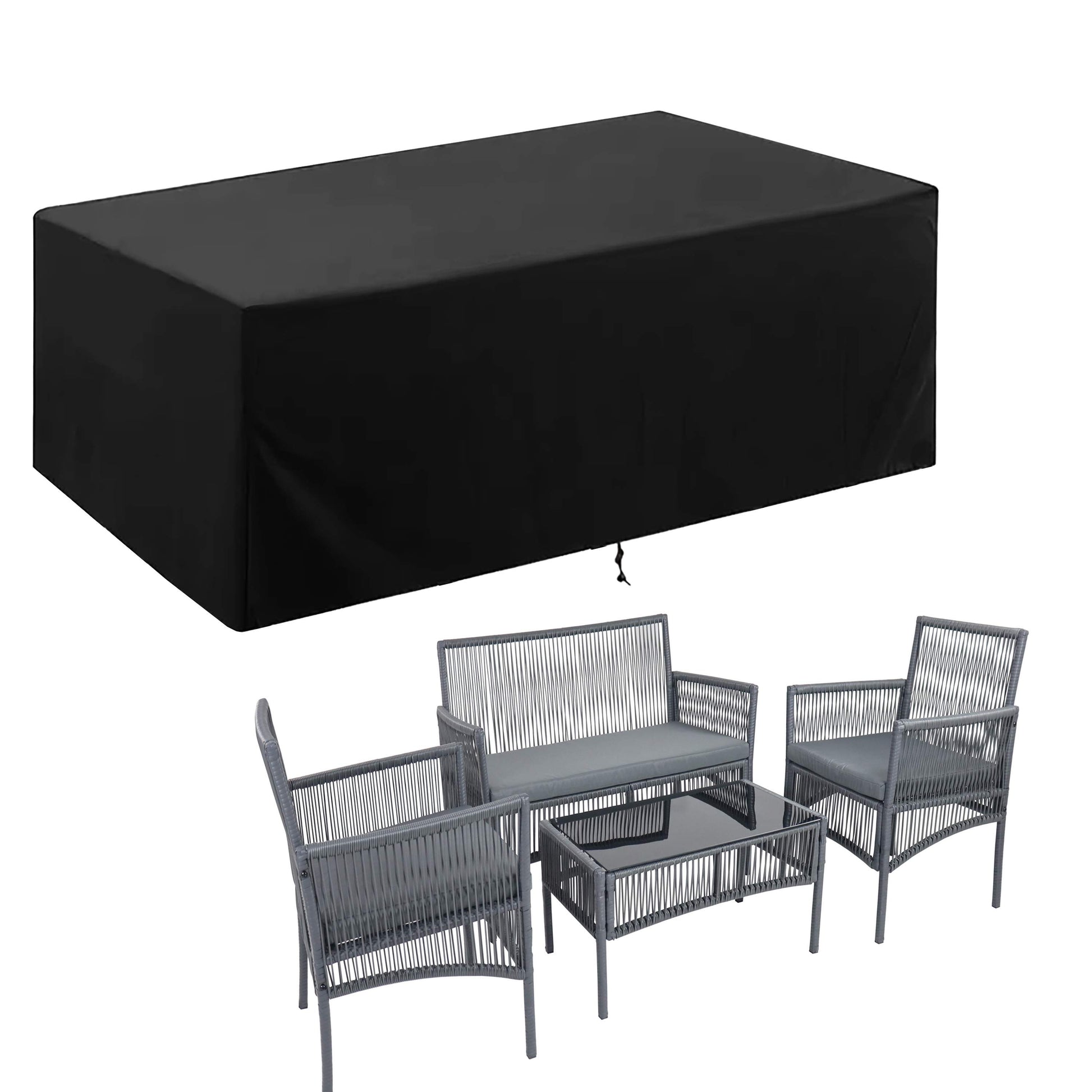 Beschermhoes Domarex ARENA zwart, sfeerbeeld over loungeset op terras