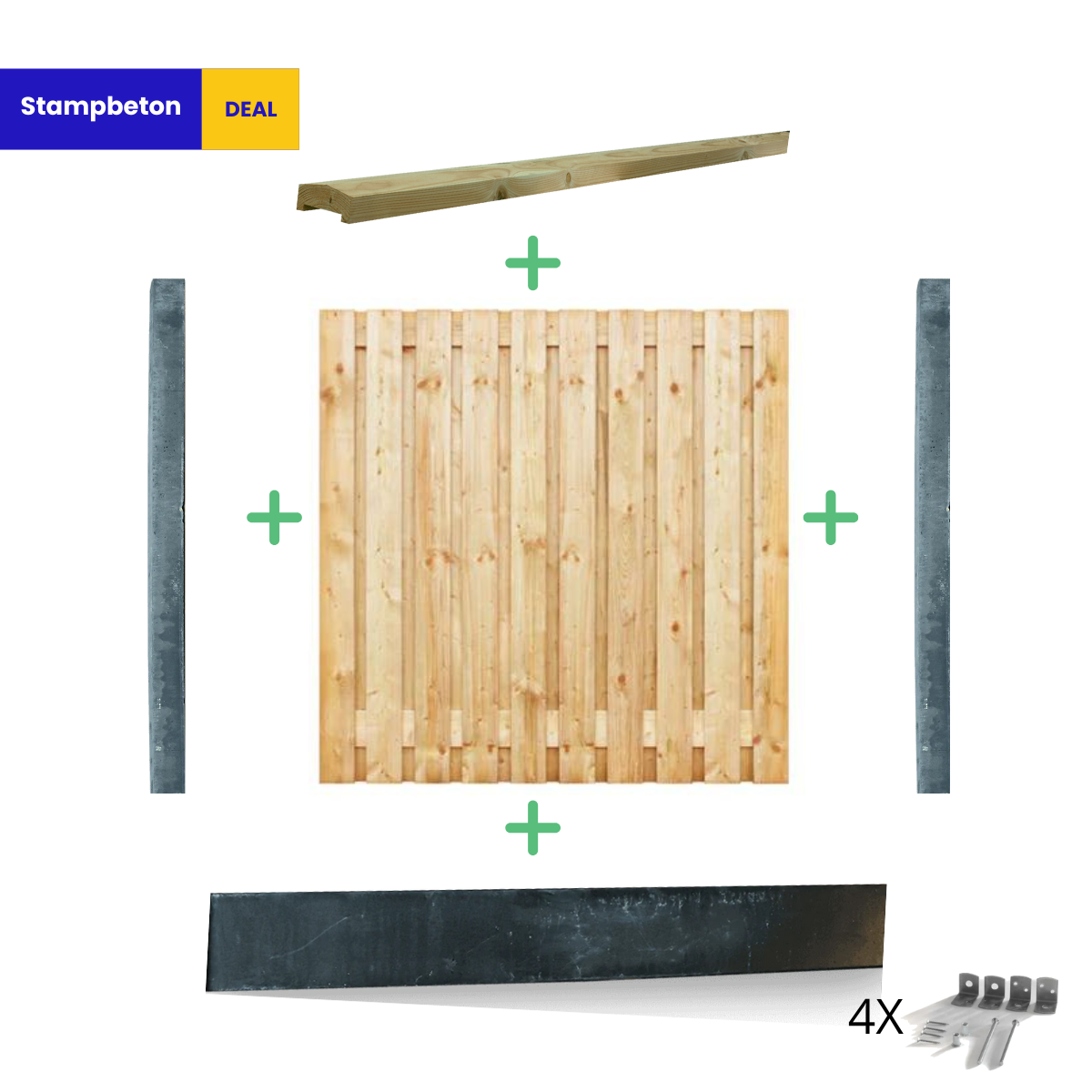 Complete Grenen Hout - Antraciet Stampbeton Schutting pakket - 21 planks - Hoge privacy