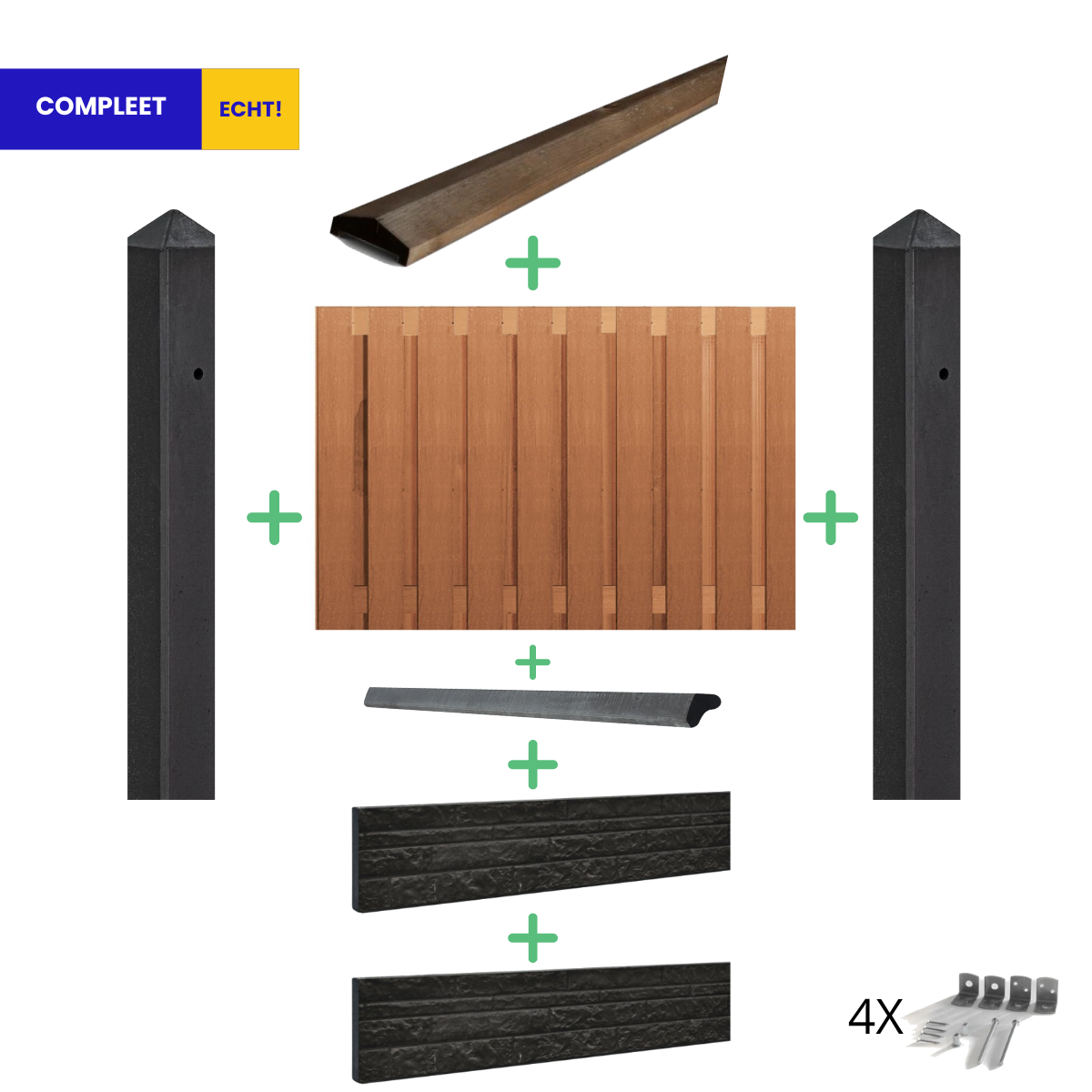 Complete Hardhout Beton Schutting met Dubbele Onderplaat Rotsmotief pakket