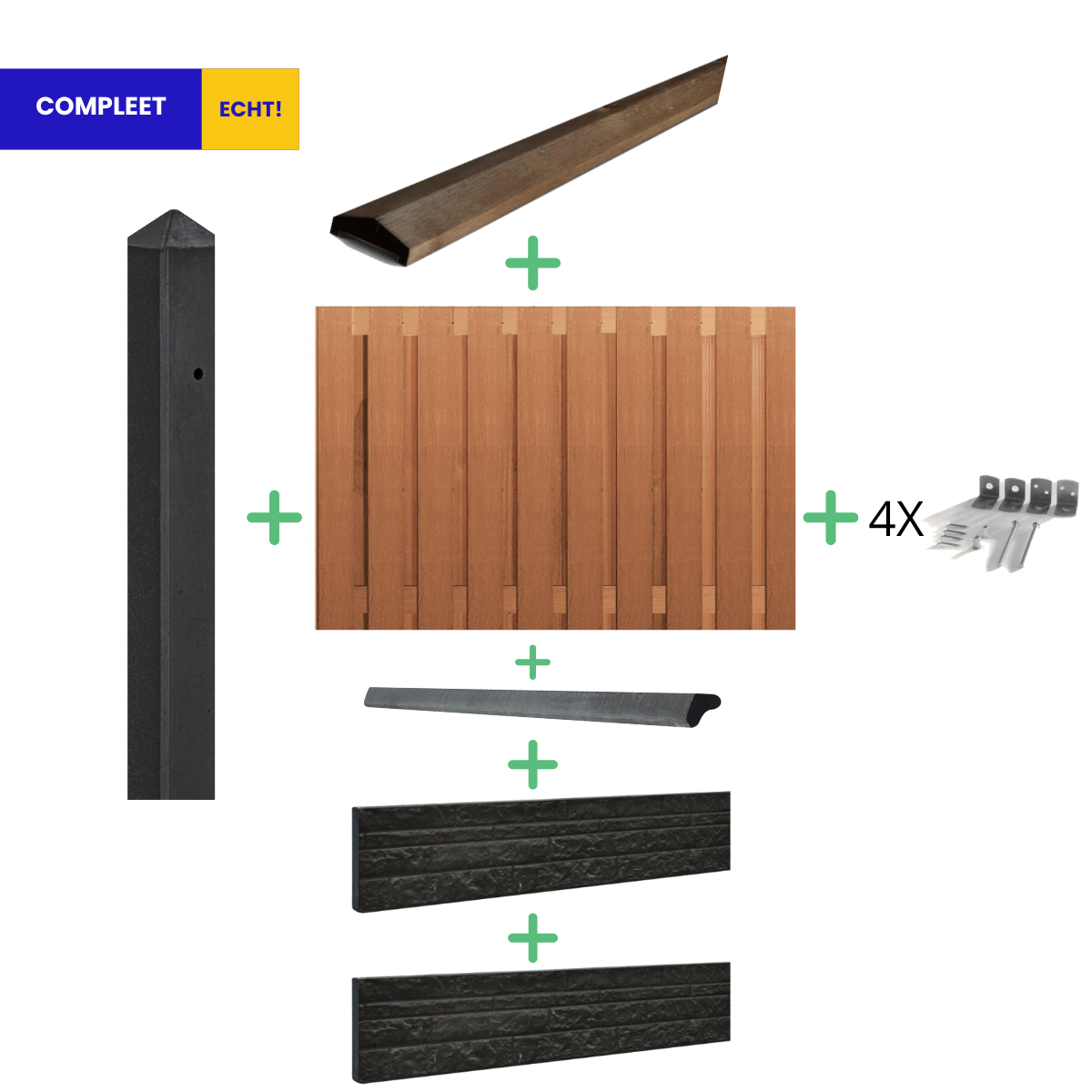 Complete Hardhout Beton Schutting met Dubbele Onderplaat Rotsmotief pakket