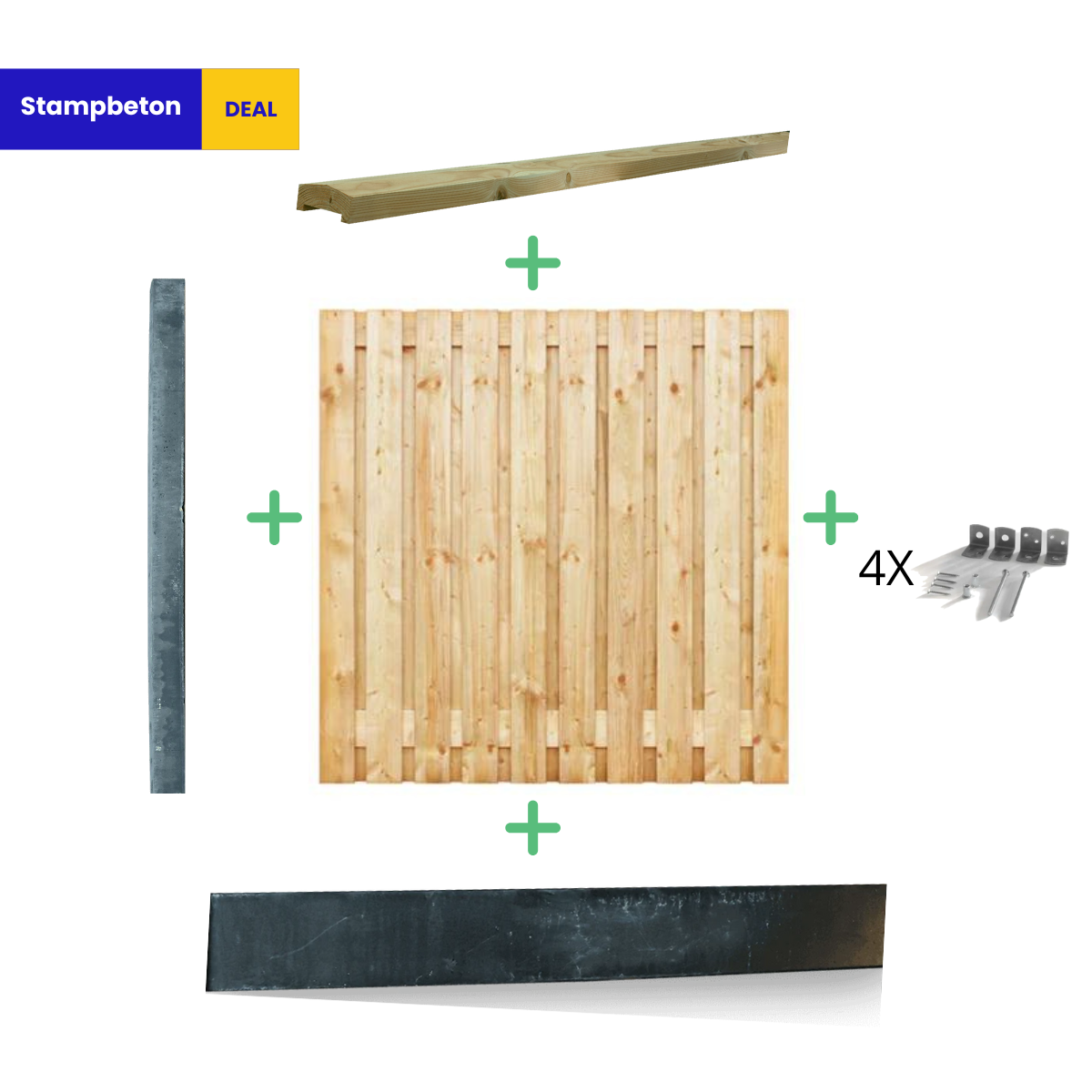 Complete Grenen Hout - Antraciet Stampbeton Schutting pakket - 21 planks - Hoge privacy