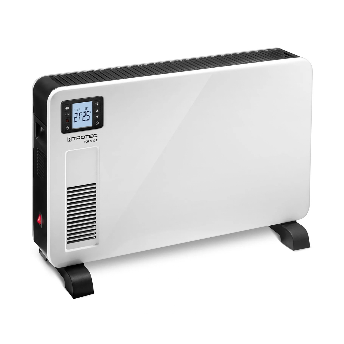 Trotec TCH 2310 E design convector wit met zwarte accenten op witte achtergrond