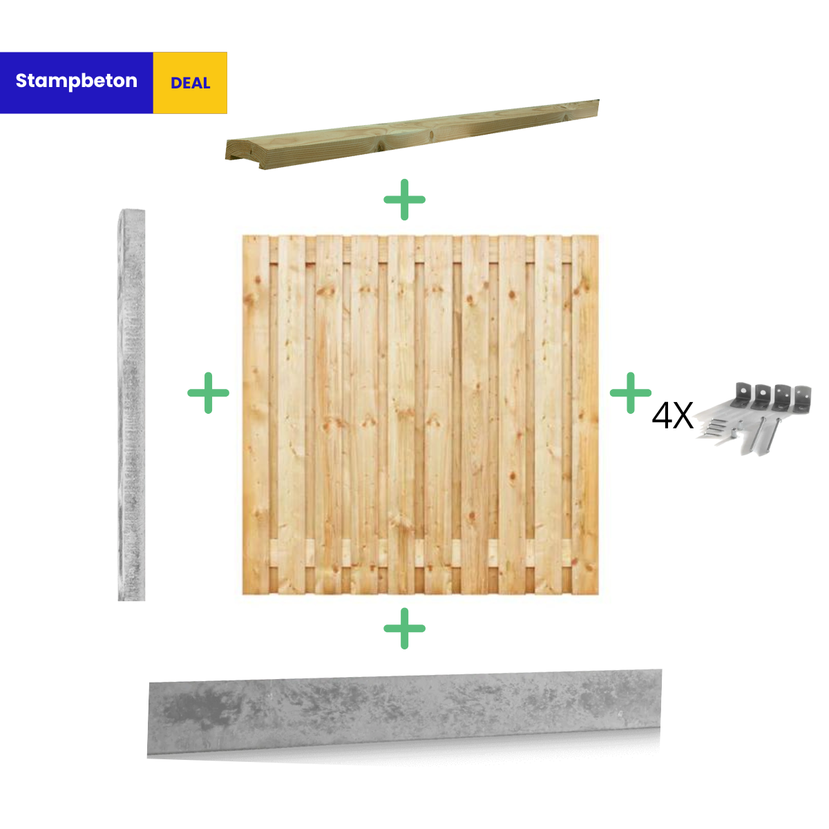 Complete Grenen Hout - Grijs Stampbeton Schutting pakket - 21 planks - Hoge privacy