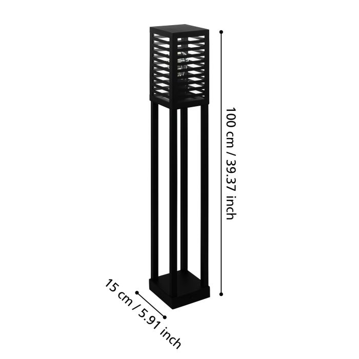 Technische lijntekening van de EGLO Alamonte 3 buitenlamp met afmetingen