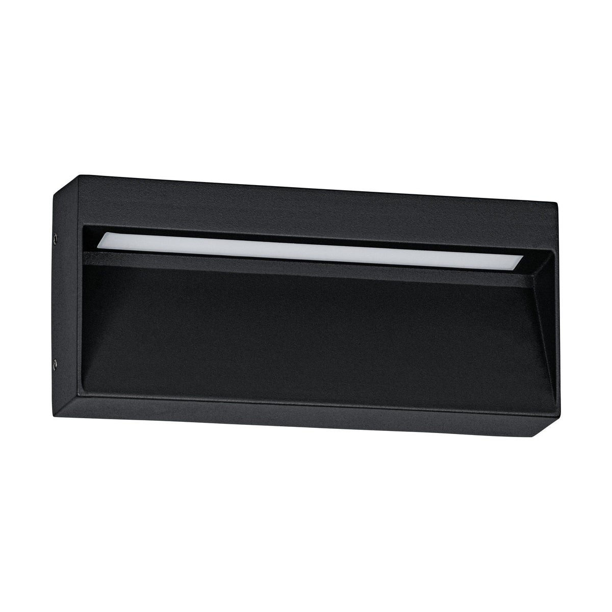 Zwarte EGLO Marugio wandlamp, rechthoekig ontwerp met zichtbare LED-strip, vooraanzicht