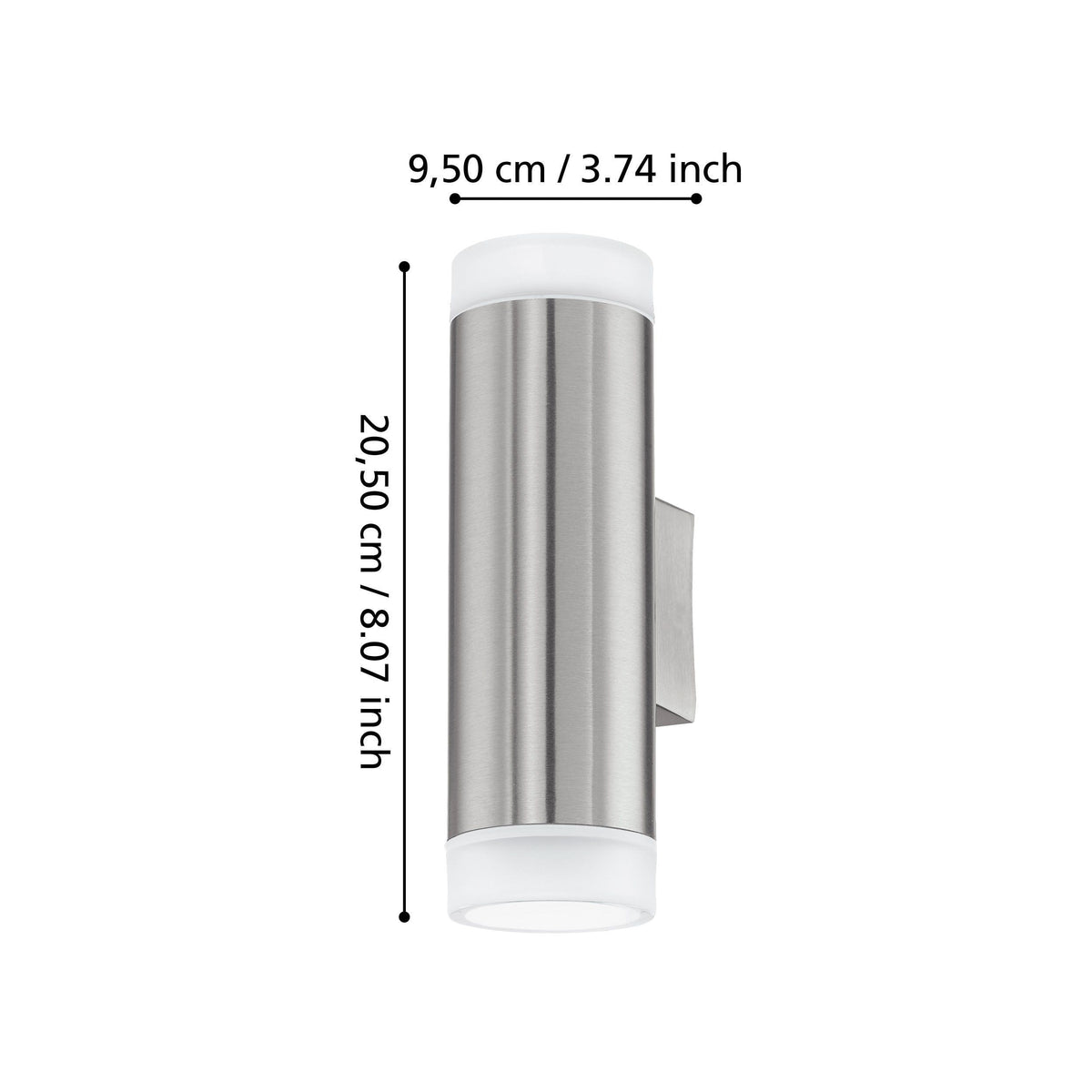 Technische lijntekening van de EGLO Riga-LED wandlamp met afmetingen
