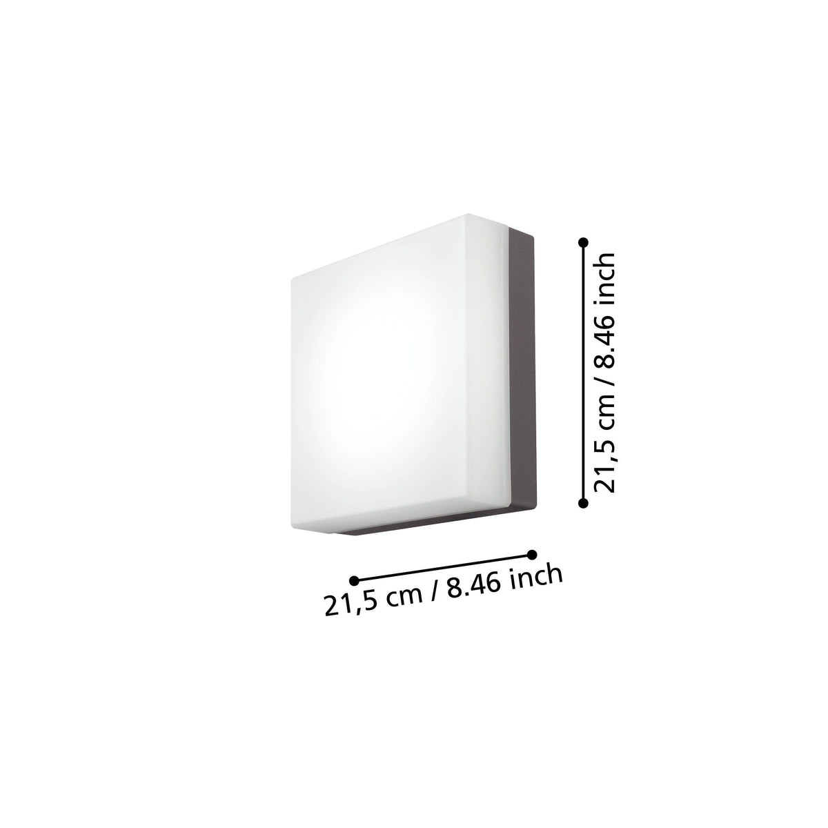 Technische lijntekening van de EGLO Sonella wand/plafondlamp met afmetingen