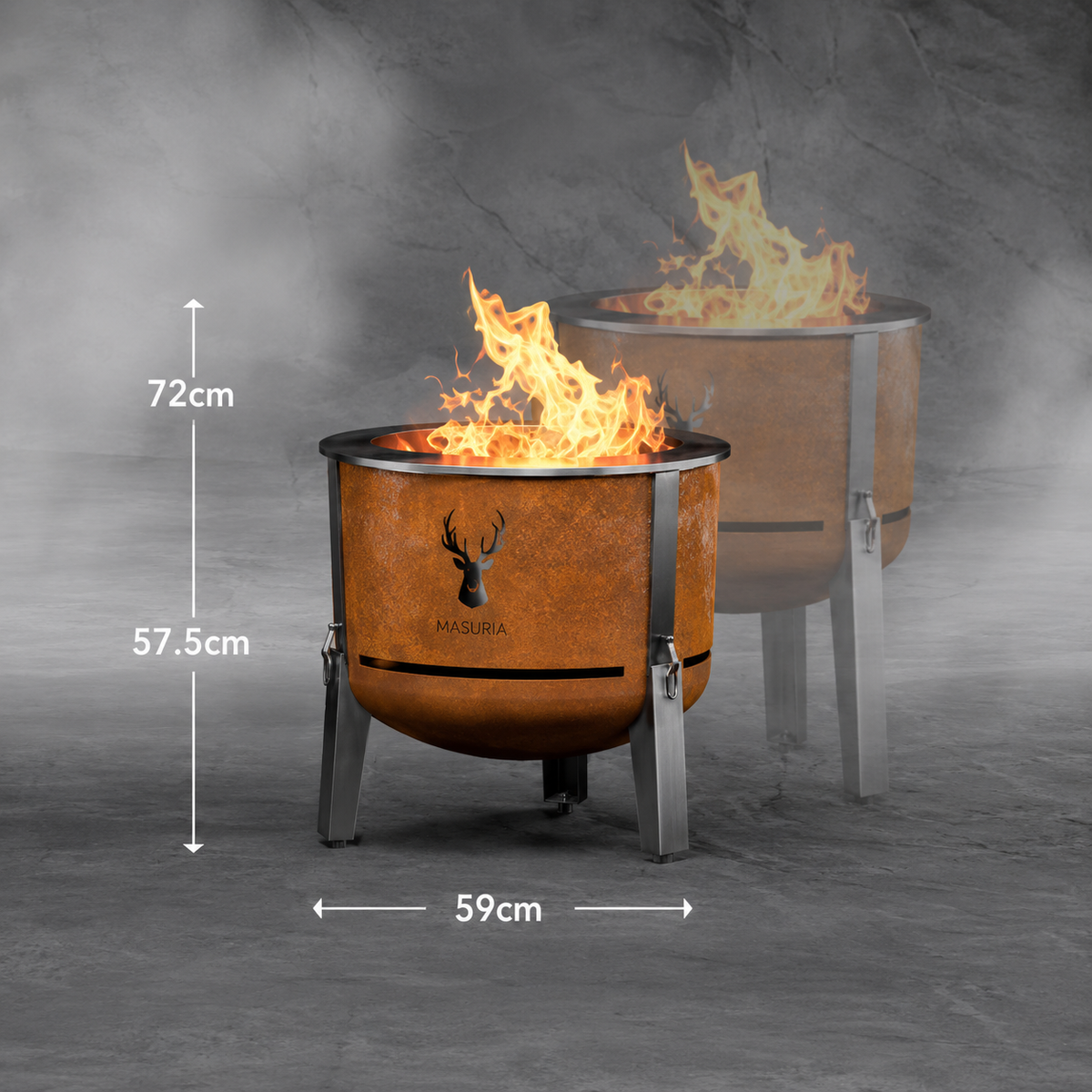 Alpha 600 Corten vuurkorf maataanduiding – diameter 59 cm en hoogte afmetingen