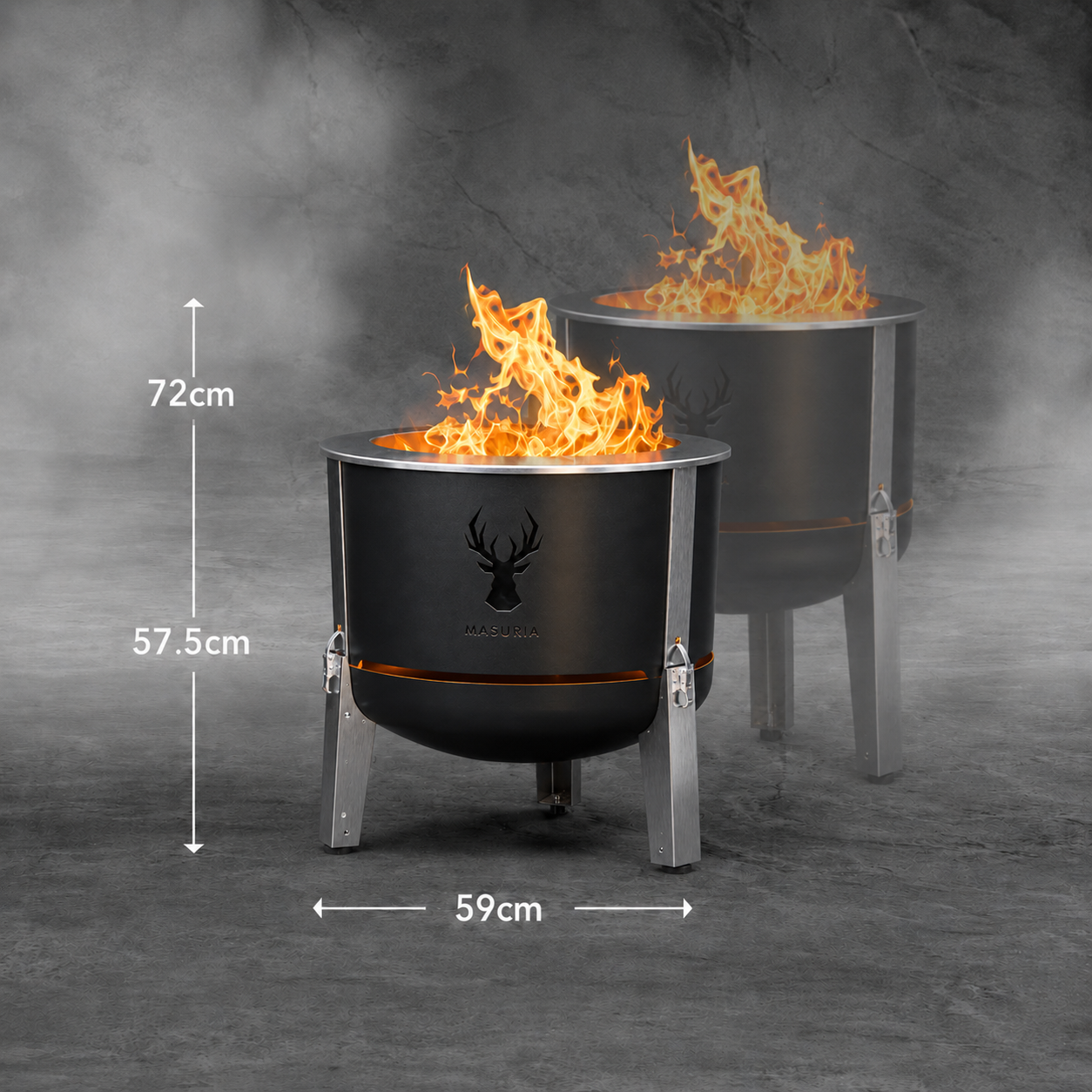 Alpha 600 Black vuurkorf maataanduiding – diameter en hoogte afmetingen