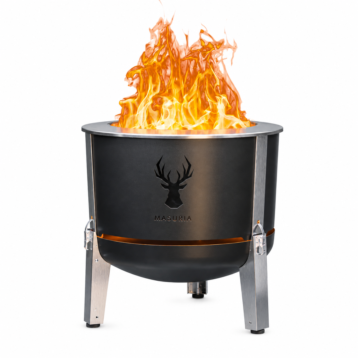 Alpha 600 Black rookloze vuurkorf – productaanzicht met vlam