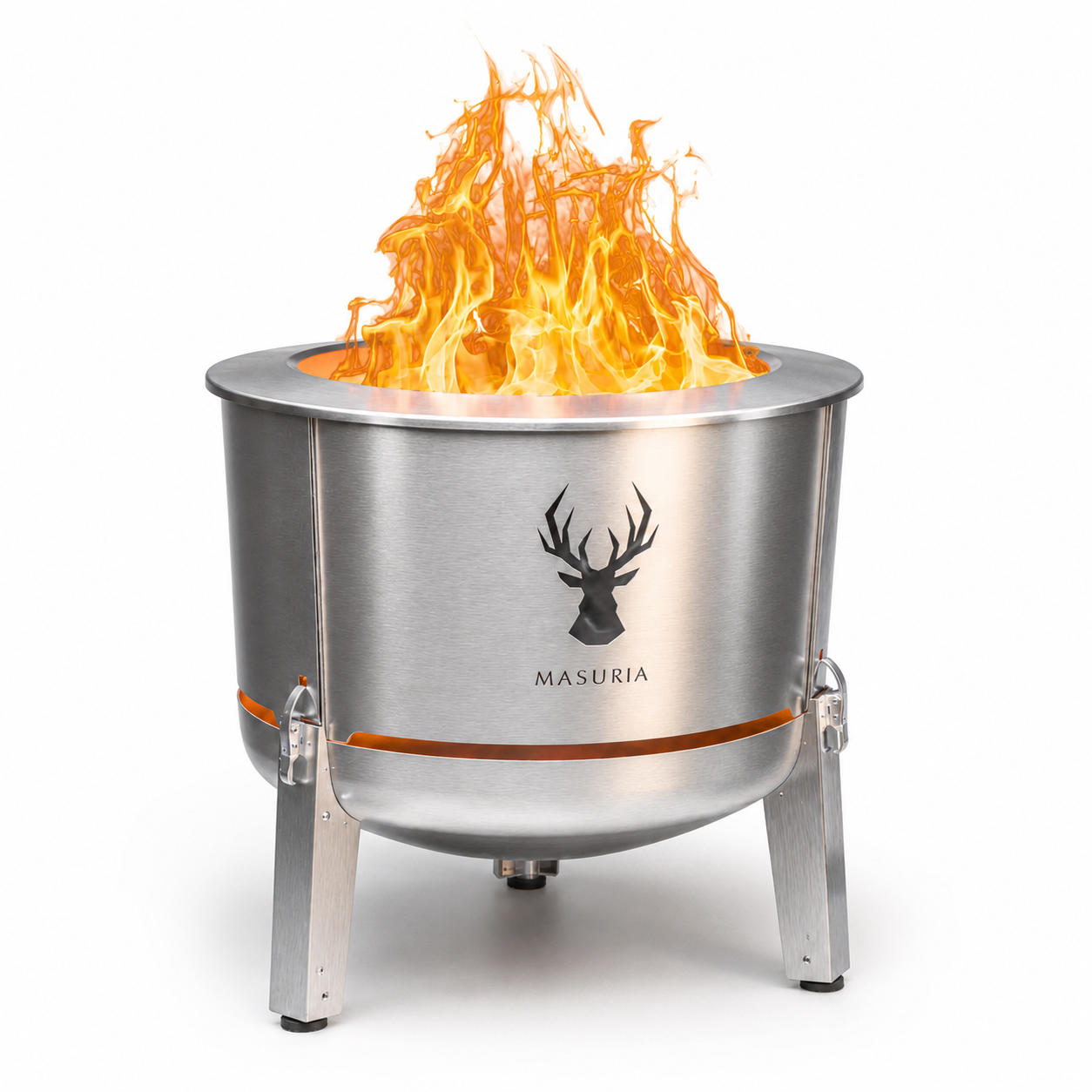 Alpha 600 Silver rookloze vuurkorf – productaanzicht met vlam