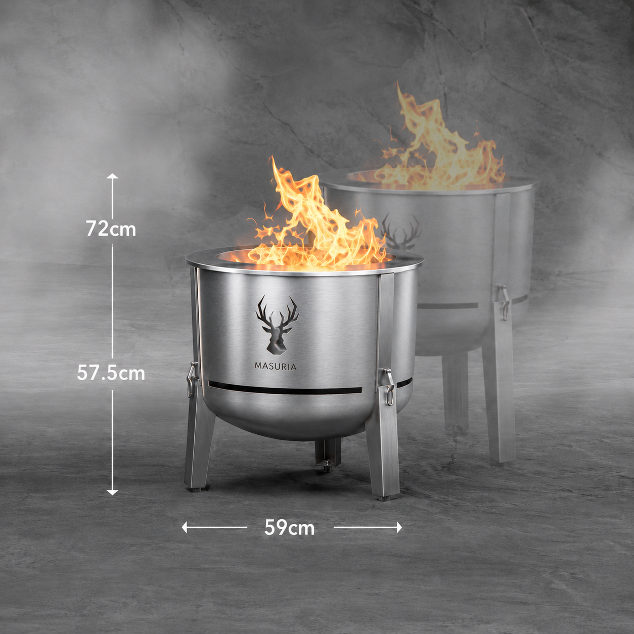Alpha 600 Silver vuurkorf maataanduiding – diameter en hoogte afmetingen