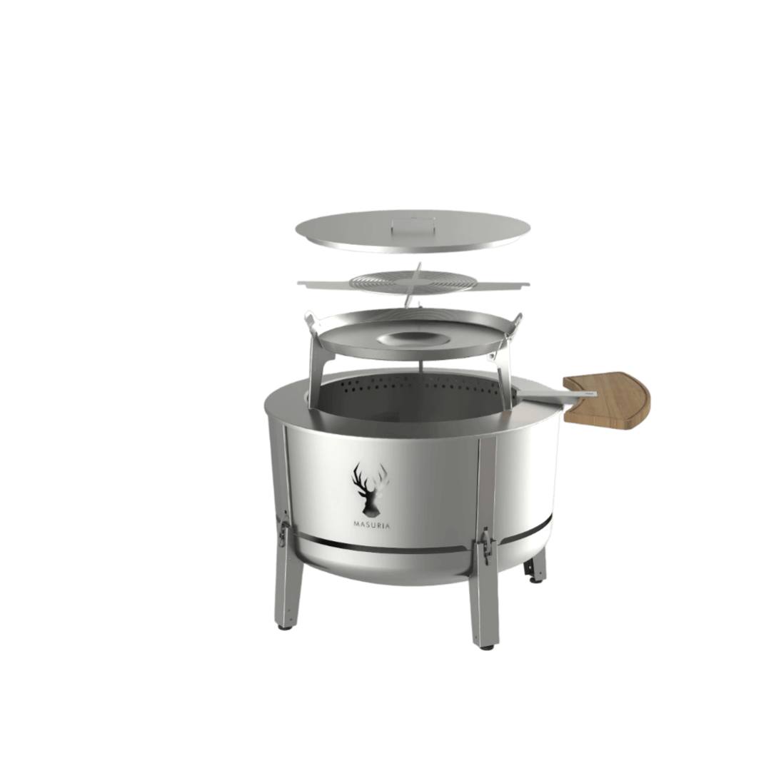 Alpha 800 Silver Grill Master bundel – geëxplodeerde weergave met plancha en accessoires