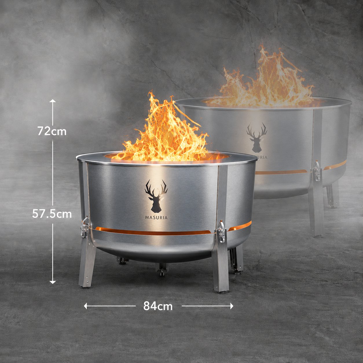 Alpha 800 Silver vuurkorf maataanduiding – diameter 84 cm en hoogte afmetingen
