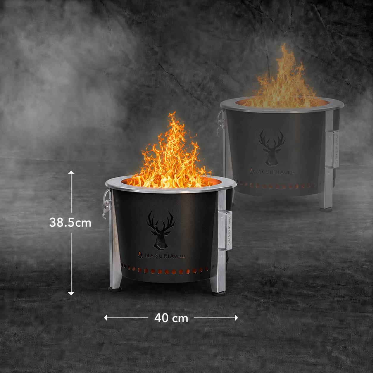 Alpha Camp Zwart vuurkorf maataanduiding – diameter 40 cm en hoogte afmetingen