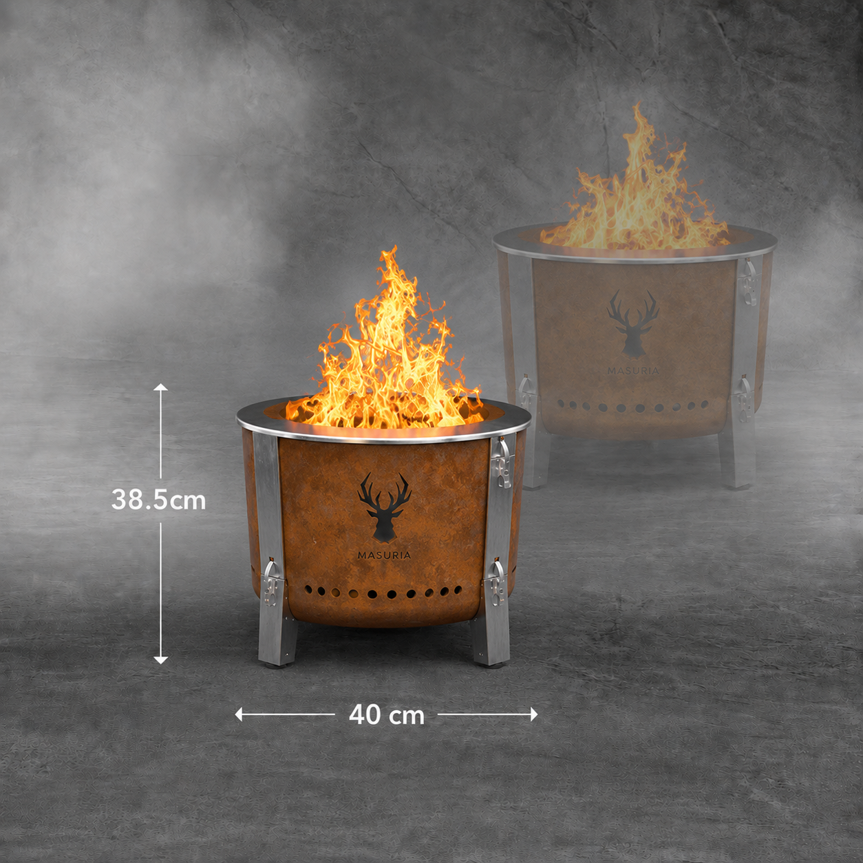 Alpha Camp Corten vuurkorf maataanduiding – diameter 40 cm en hoogte afmetingen