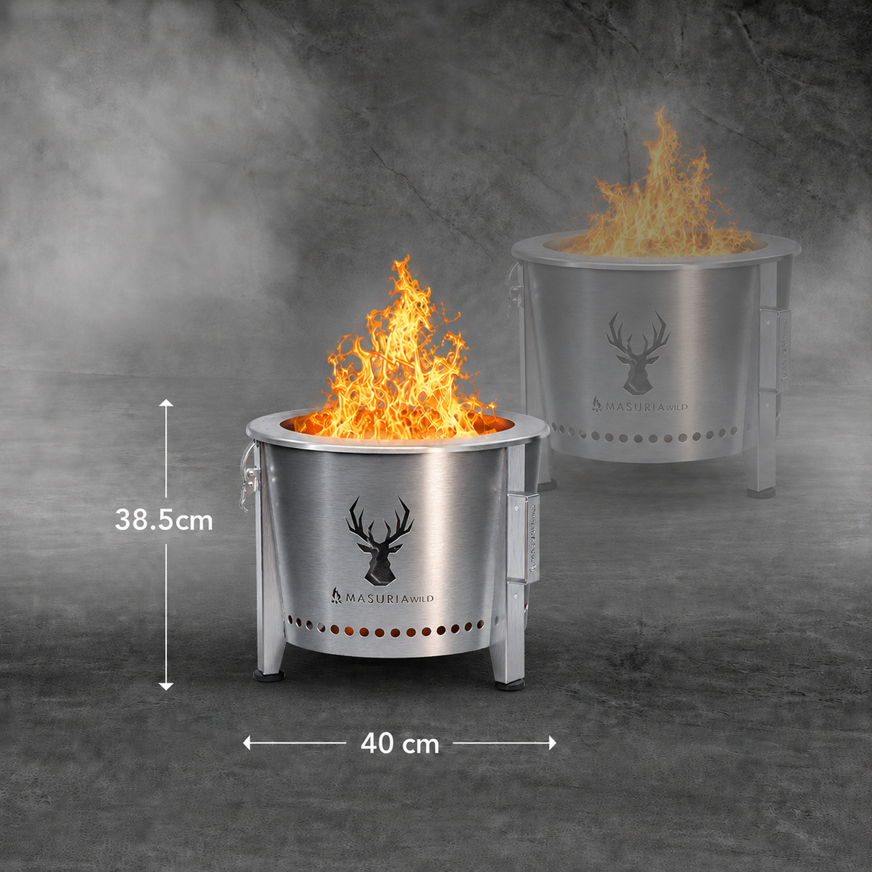 Alpha Camp Zilver vuurkorf maataanduiding – diameter 40 cm en hoogte afmetingen