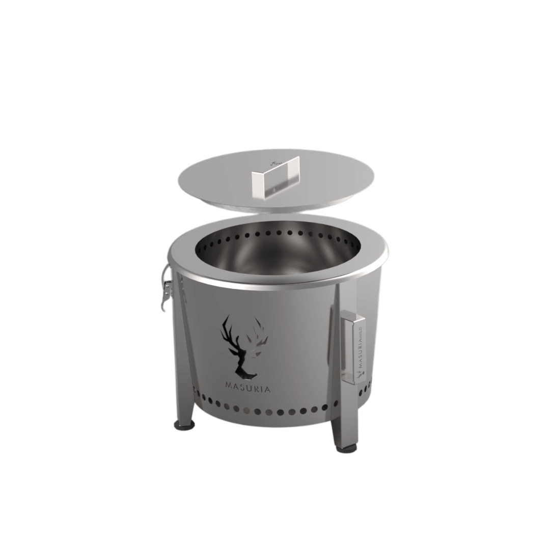 Alpha Camp Zilver Reisset bundel – vuurkorf met deksel accessoire op witte achtergrond