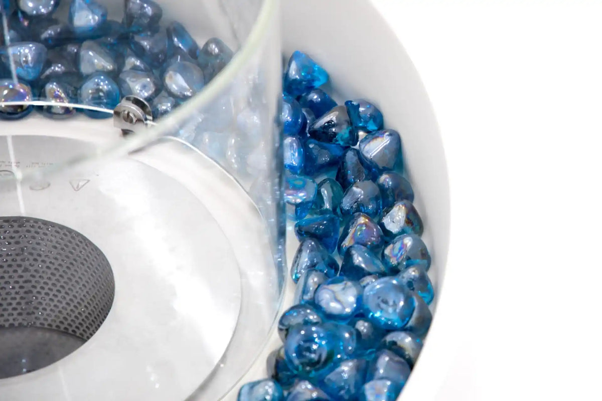 . Elementi Torre ethanol branderdetail decoratieglas caribbean blue crème wit