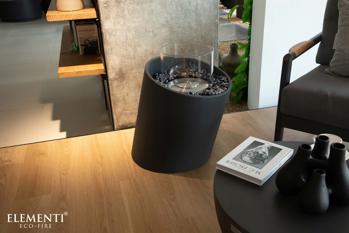 Elementi Torre ethanol vuurkolom leisteen zwart interieur lifestyle