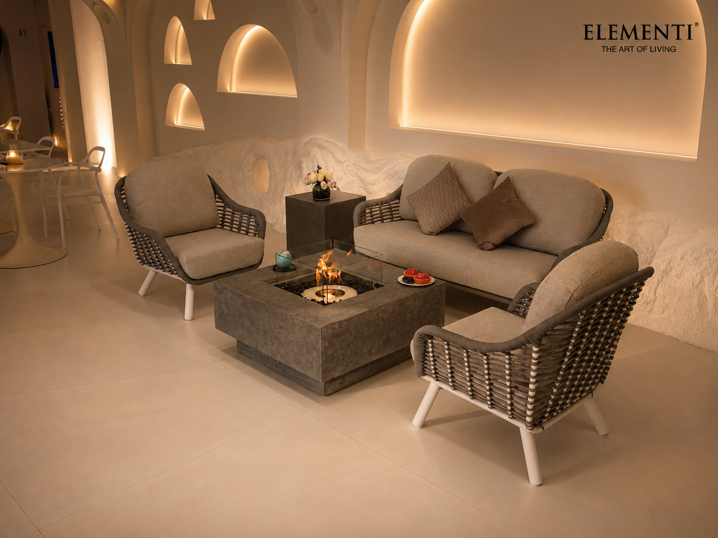 Elementi Manhattan ethanol vuurschaal space grijs interieur lounge sfeer
