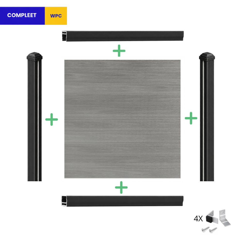 10 grijze composiet schuttingplanken met houtnerf