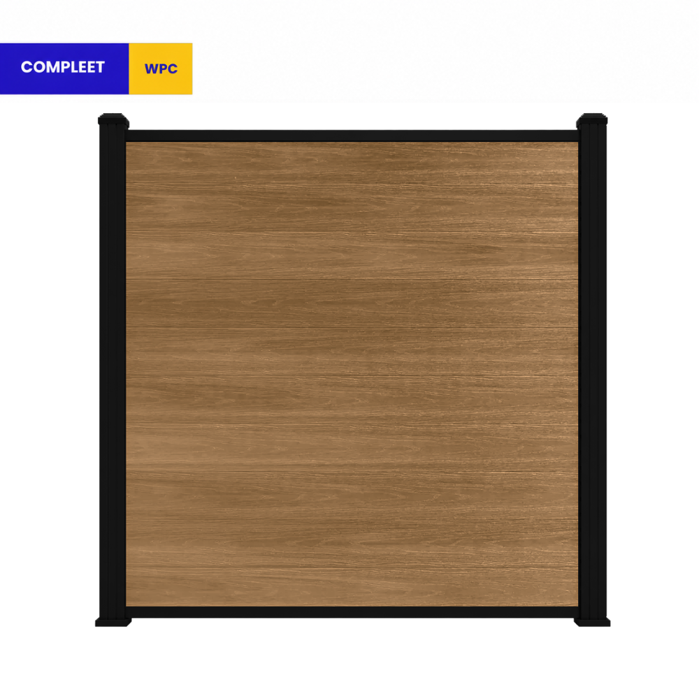 Oak composiet schuttingscherm met zwarte aluminium palen
