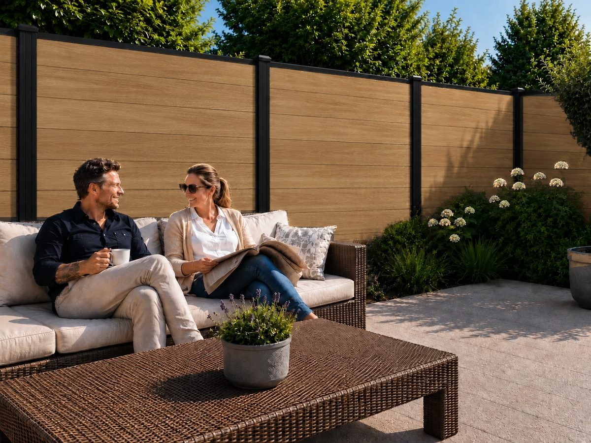 Stel op loungebank voor Oak composiet schutting