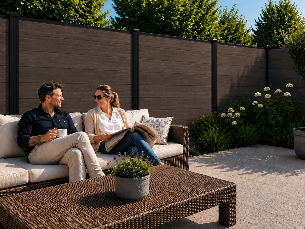 Stel op loungebank voor Walnut composiet schutting