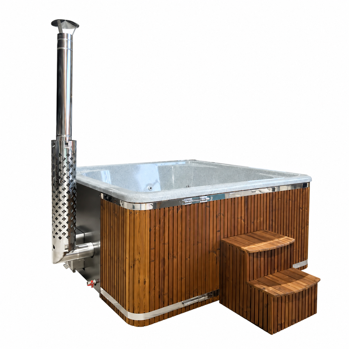 Hout Gestookte Hot Tub - Maudis 3D Granite Quadro | Geïntegreerde Kachel