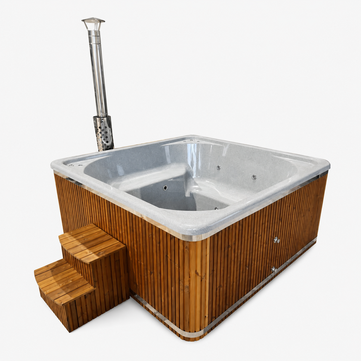Hout Gestookte Hot Tub - Maudis 3D Granite Quadro | Geïntegreerde Kachel