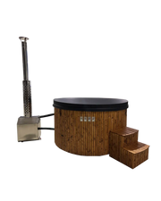 Houtgestookte Hot Tub van Ø200 cm met externe kachel, gesloten deksel en opstaptrap