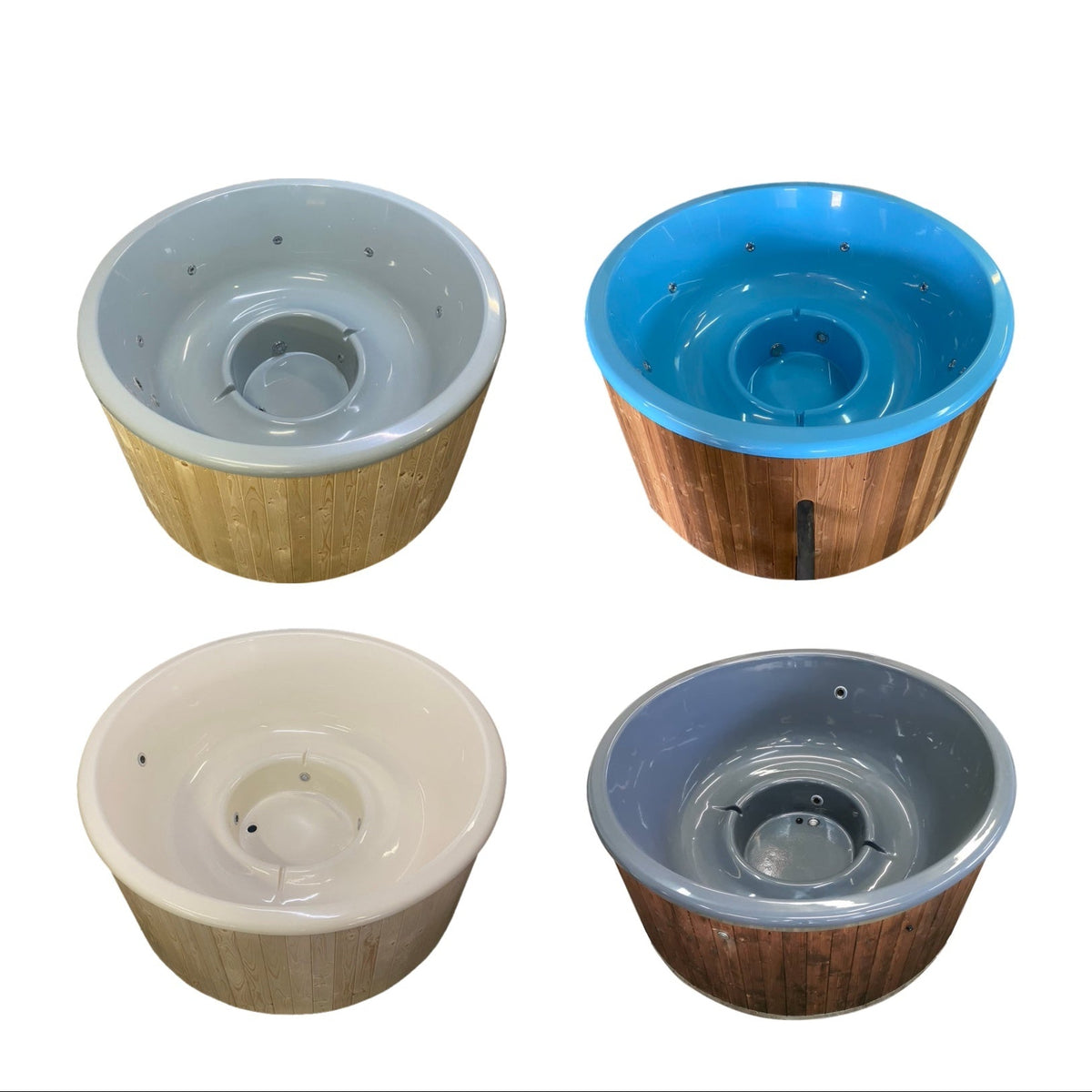 De 4 kuipkleuren voor de glasvezel Hot Tub: Lichtgrijs, Lichtblauw, Crème en Grijs