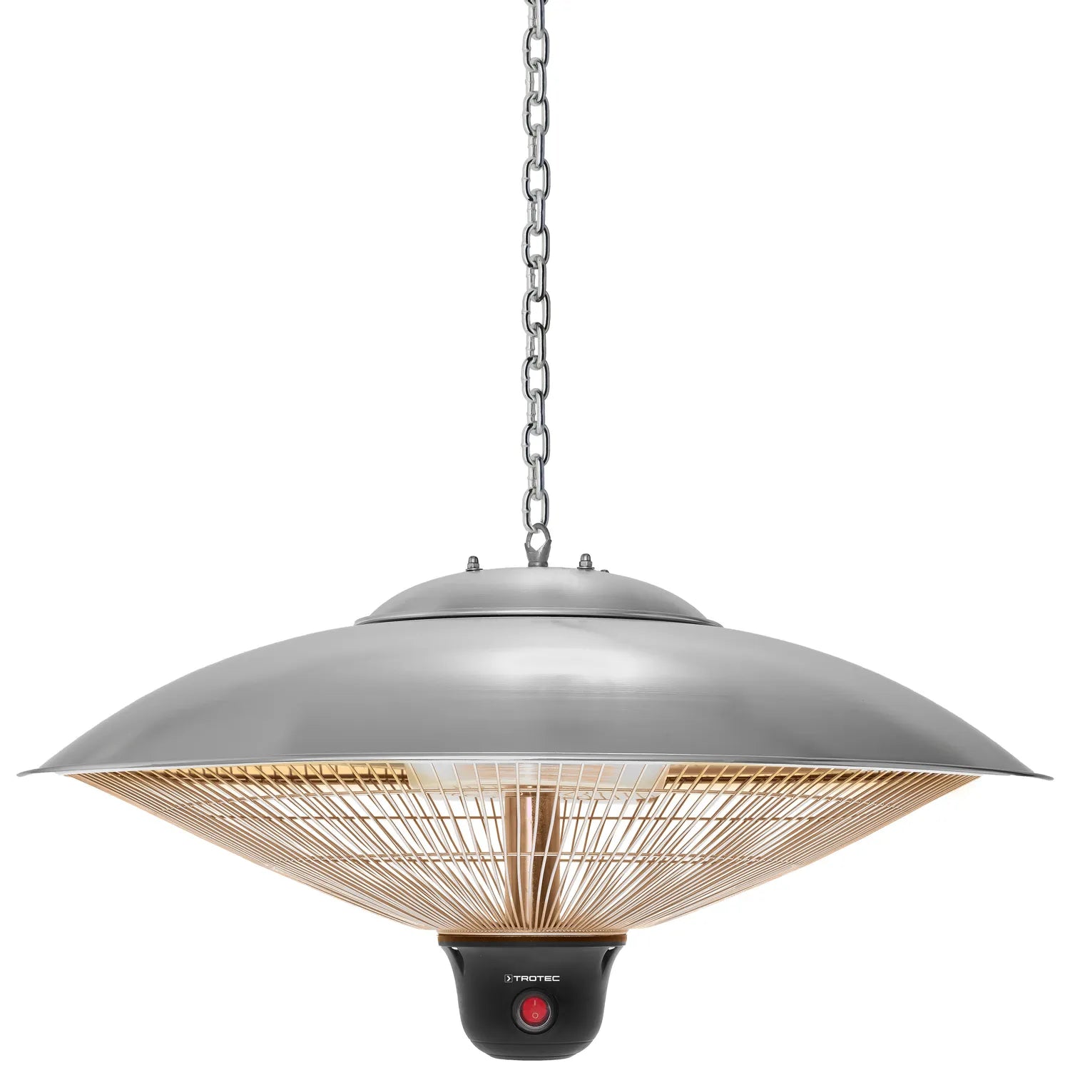 Trotec IR 2000 SC infrarood plafondstraler zilverkleurig, hangend aan ketting, witte achtergrond