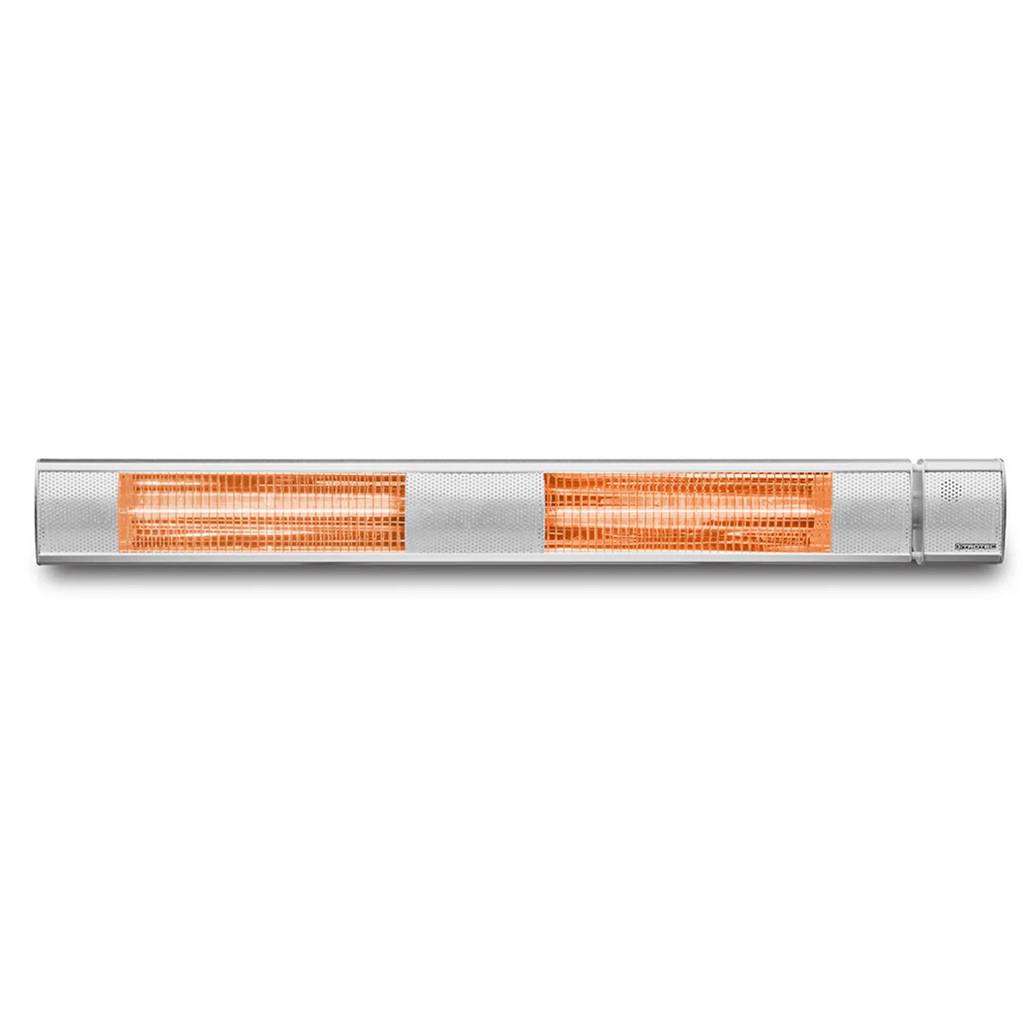 Trotec IR 3050 infrarood warmtestraler zilver, brandend, grijze achtergrond