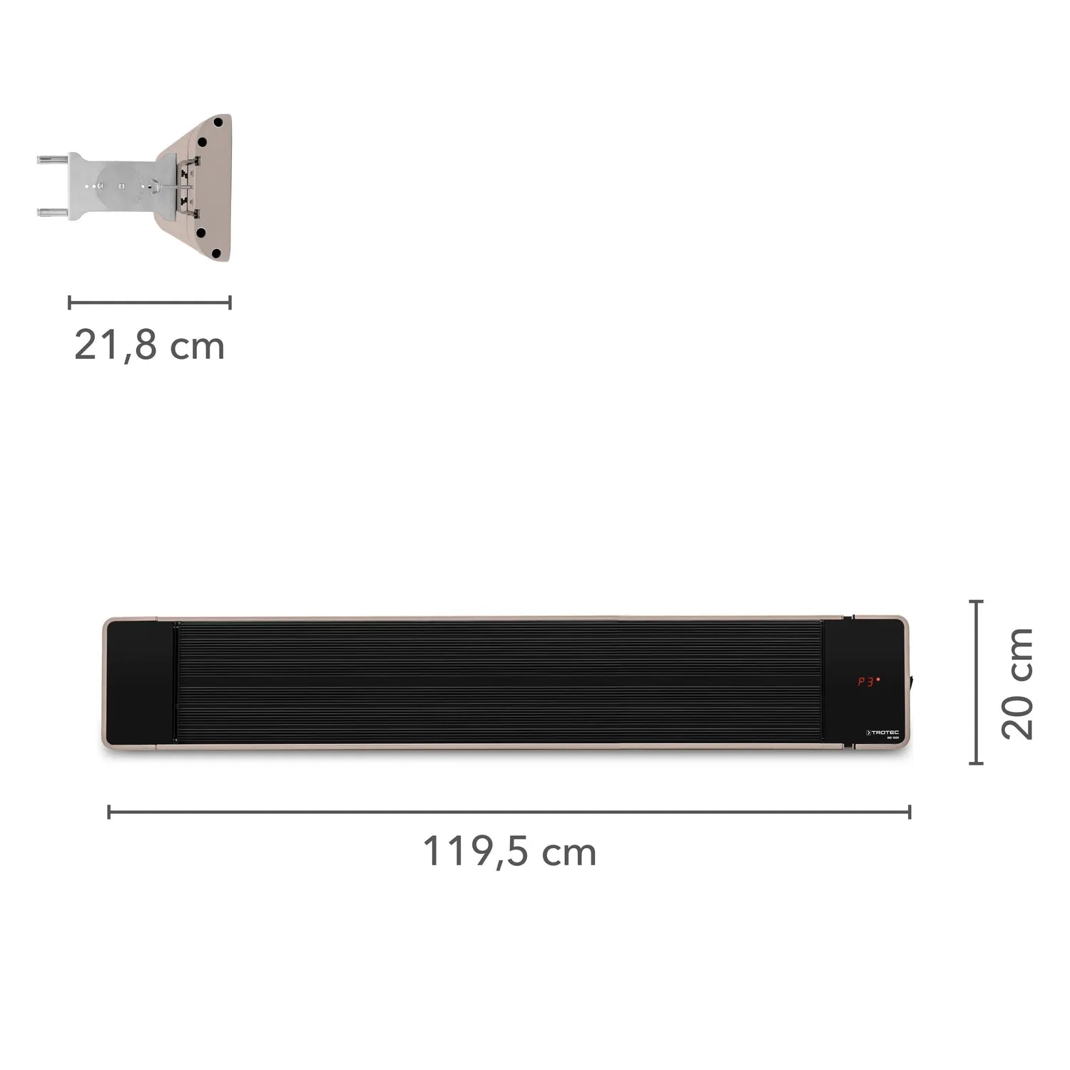 Trotec IRD 1800 infrarood donkerstraler zwart afmetingen