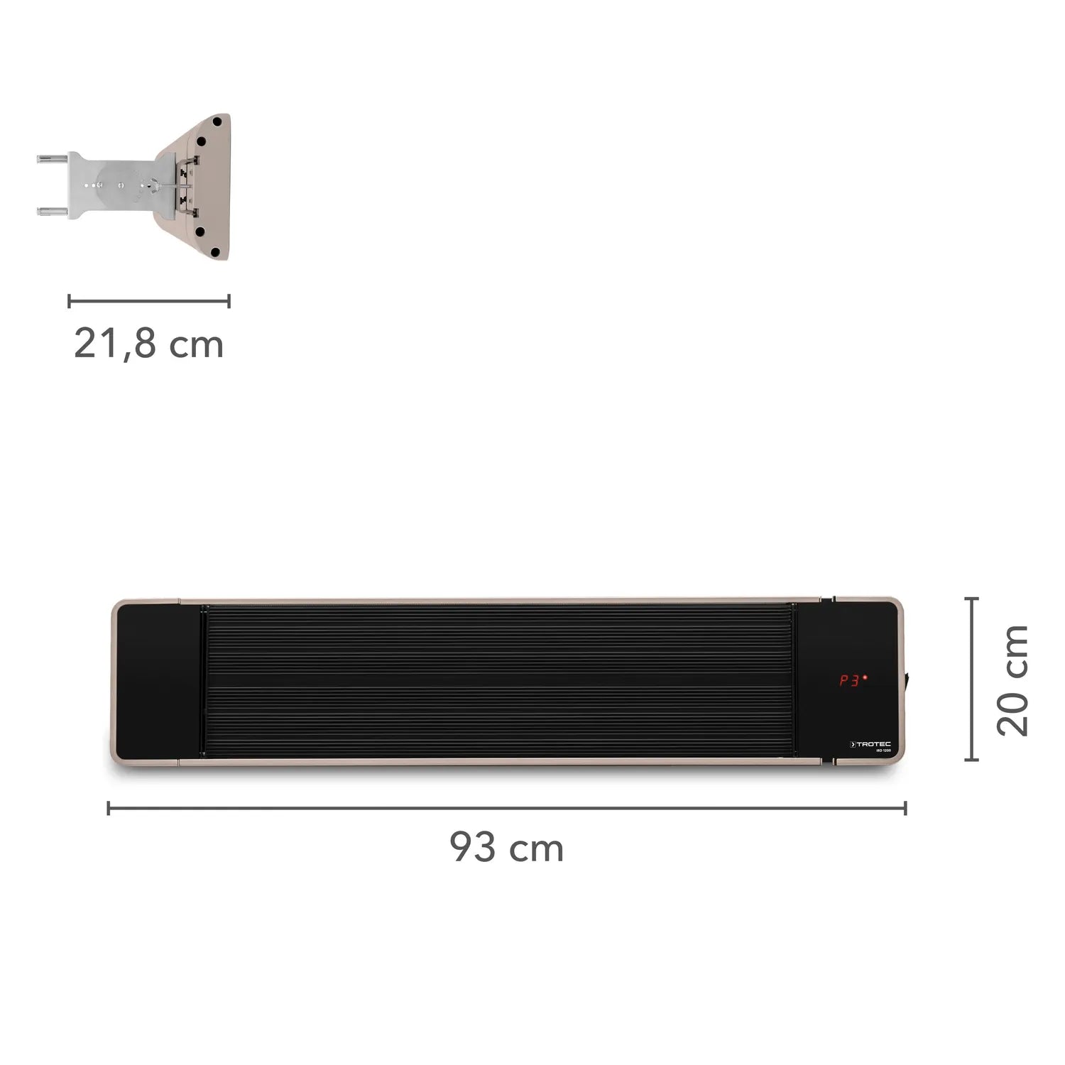 Trotec IRD 1200 infrarood donkerstraler zwart afmetingen