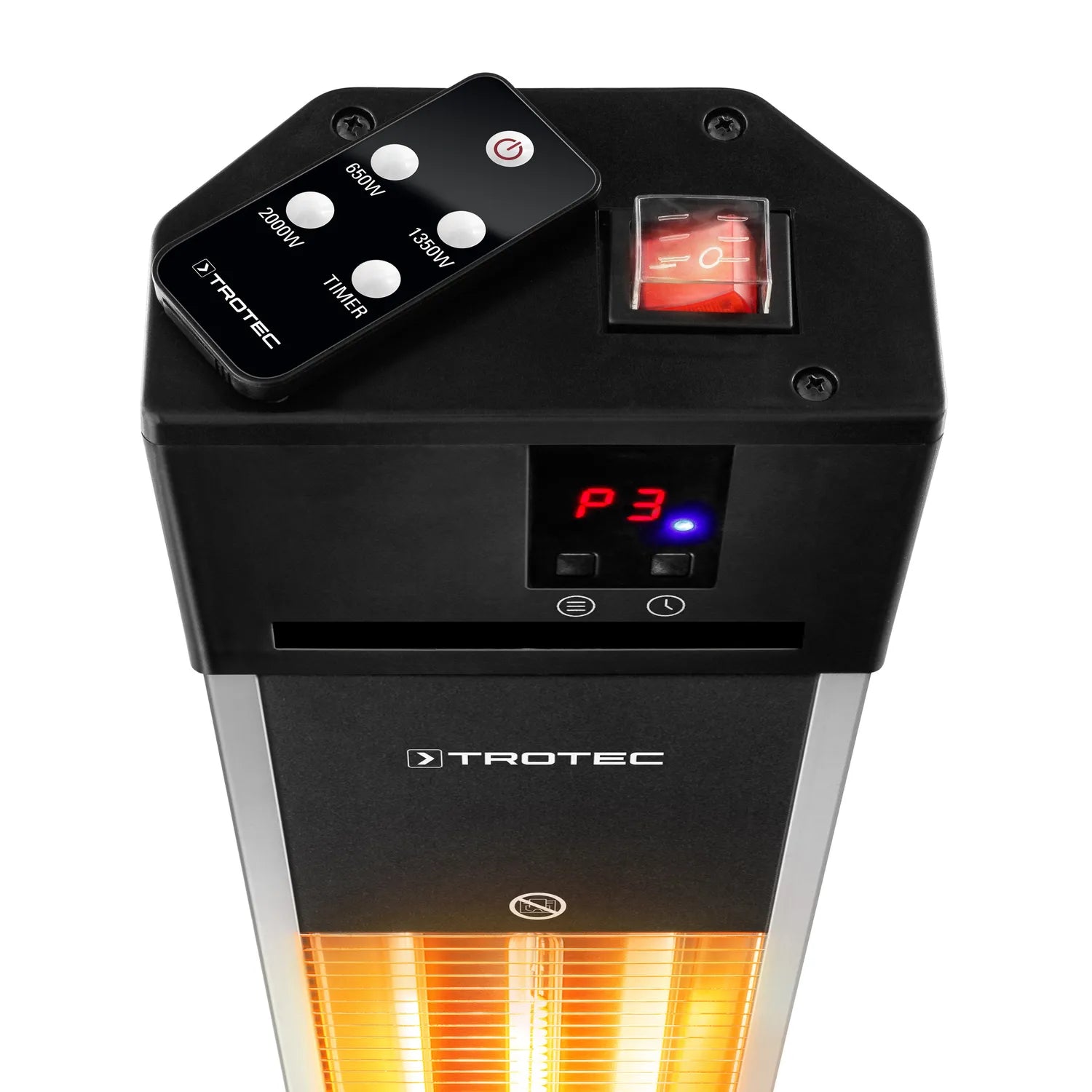 Trotec IRS 2000 E infrarood terrasstraler zwart-zilver detail bedieningspaneel met LED-display