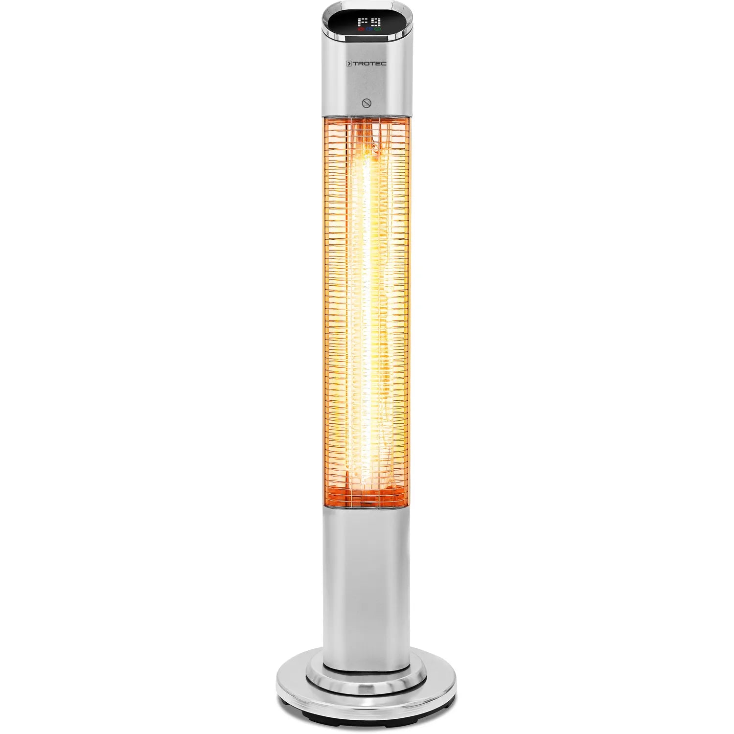 Trotec IRS 2050 E infrarood terrasstraler zilver, brandend, grijze achtergrond